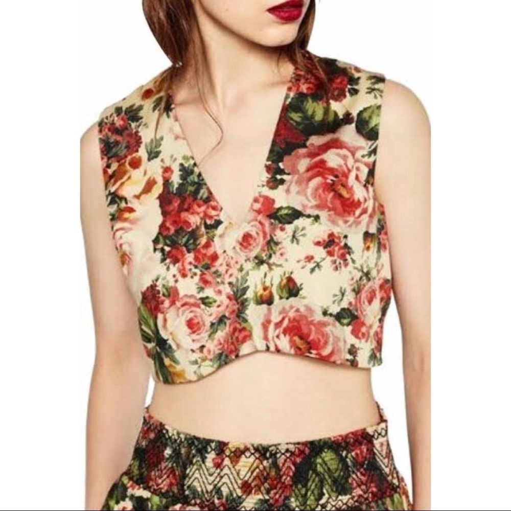 [Zara] Floral V Neck Top